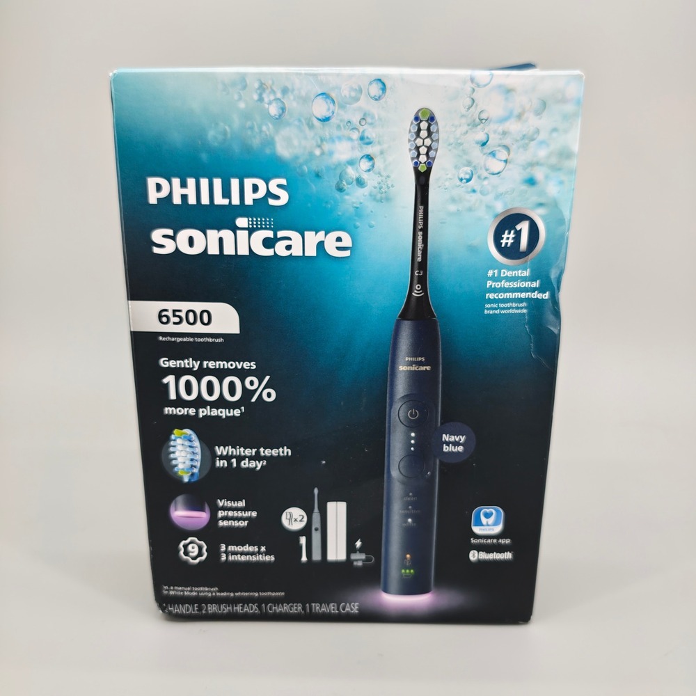 Philips Sonicare 6500 Rechargeable Electric Toothbrush Navy Blue Open Box, New